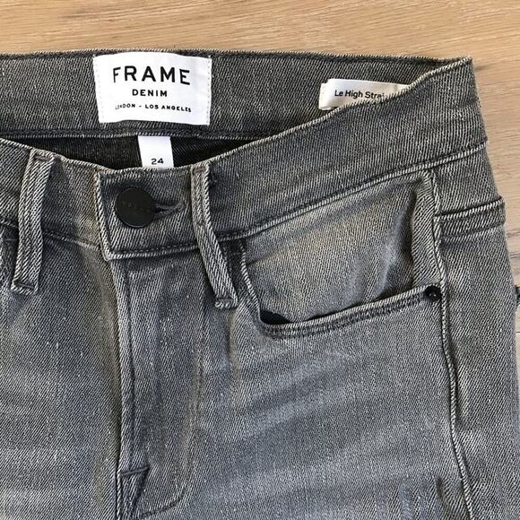 Frame Le High Straight Pintuck Gray Denim Jeans sz 24 - Picture 5 of 7